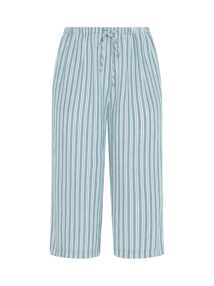 Yours Curve Blue Stripe Linen Look Cropped Trousers - Image 5 of 5