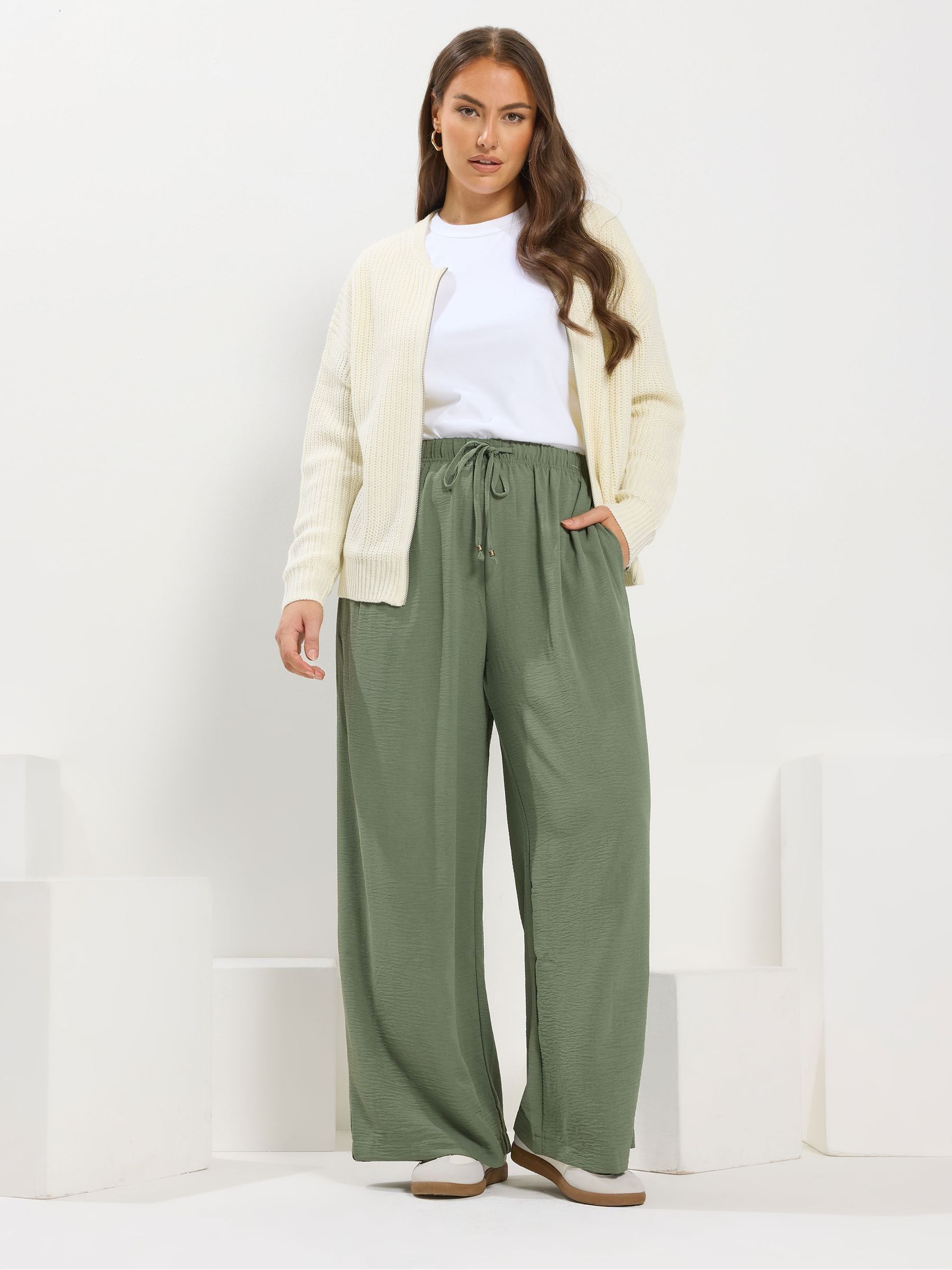 Buy Yours Curve Green Washed Twill Wide Leg Trousers from Next USA
