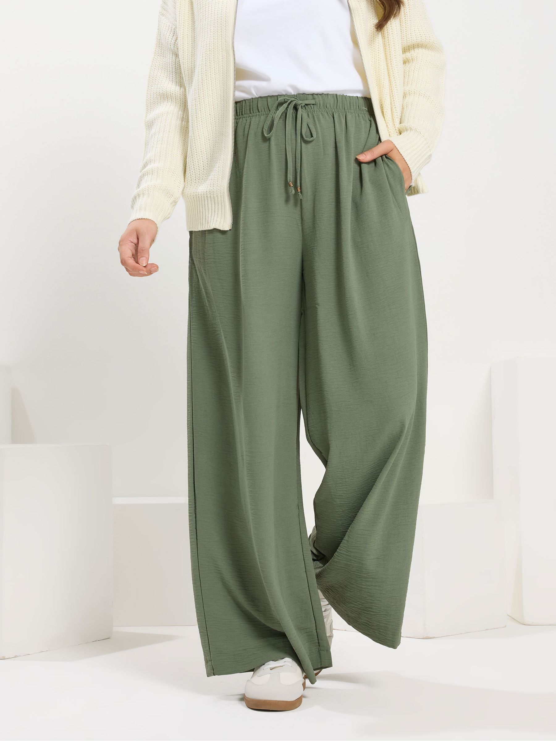 Buy Yours Curve Green Washed Twill Wide Leg Trousers from Next USA