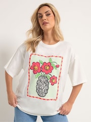 Yours Curve White Relaxed Placement T-Shirt - Image 1 of 5