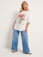 Yours Curve White Relaxed Placement T-Shirt - Image 2 of 5
