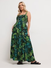 Yours Curve Black Shirred Maxi Dress - Image 1 of 5