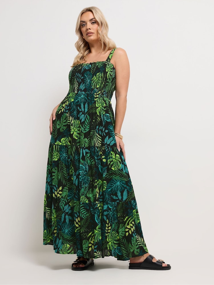 Yours Curve Black Shirred Maxi Dress - Image 1 of 5 Yours Curve Black Shirred Maxi Dress - Image 1 of 5