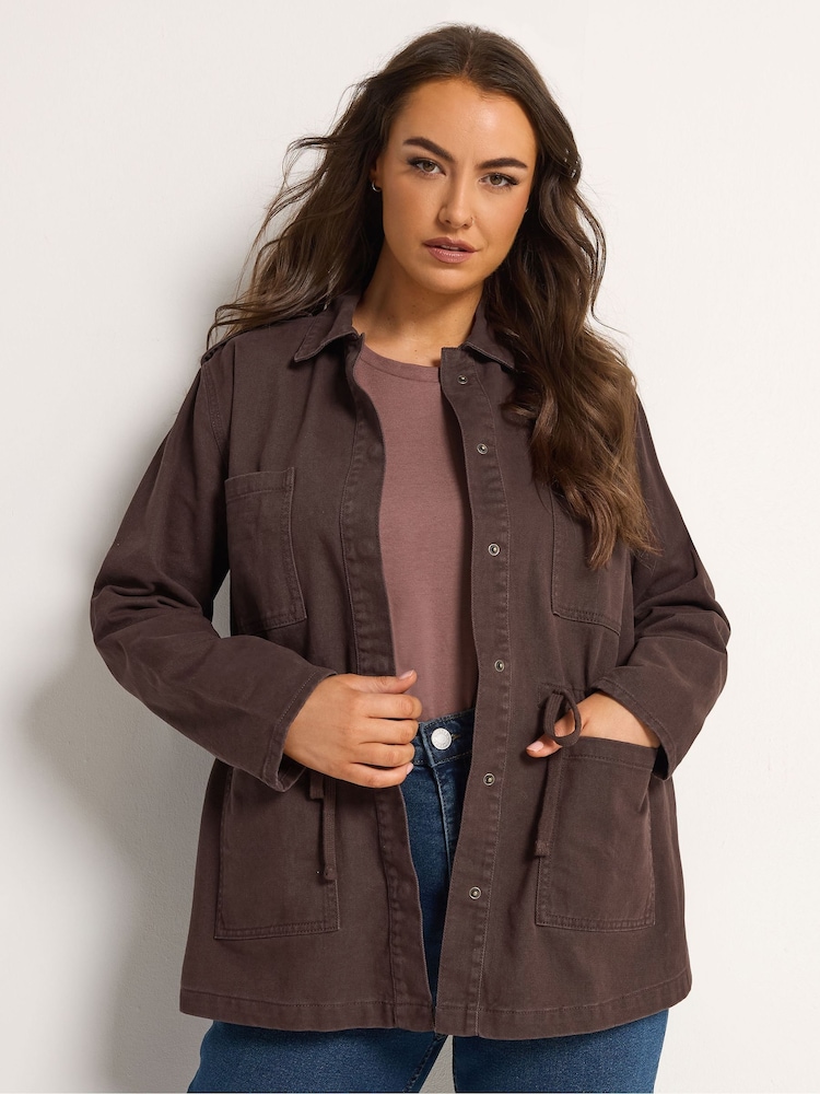 Yours Curve Brown Twill Carpenter Jacket - Image 1 of 5