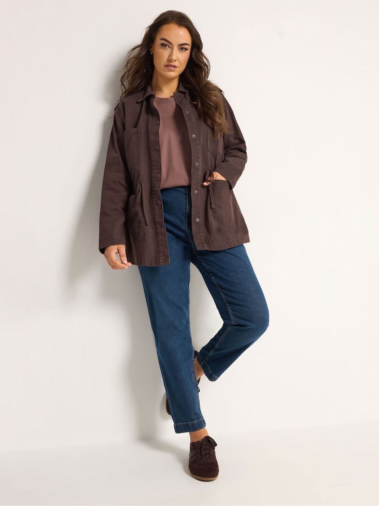 Yours Curve Brown Twill Carpenter Jacket - Image 2 of 5