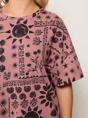 Yours Curve Brown Sun Patch Stepped Hem Boxy T-Shirt - Image 4 of 5