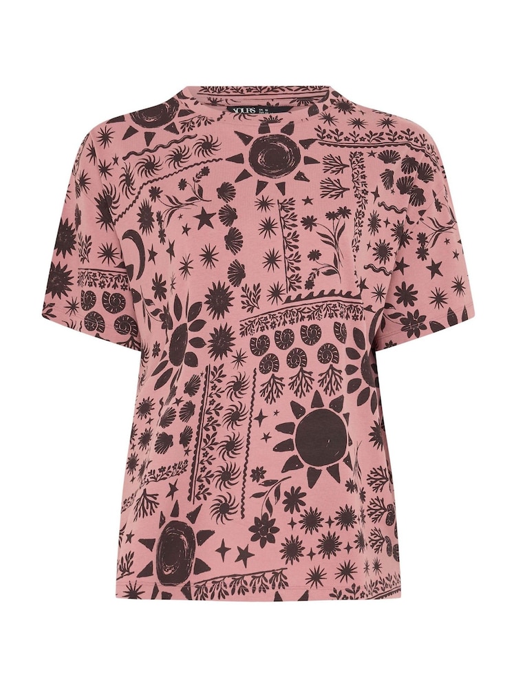 Yours Curve Brown Sun Patch Stepped Hem Boxy T-Shirt - Image 5 of 5 Yours Curve Brown Sun Patch Stepped Hem Boxy T-Shirt - Image 5 of 5