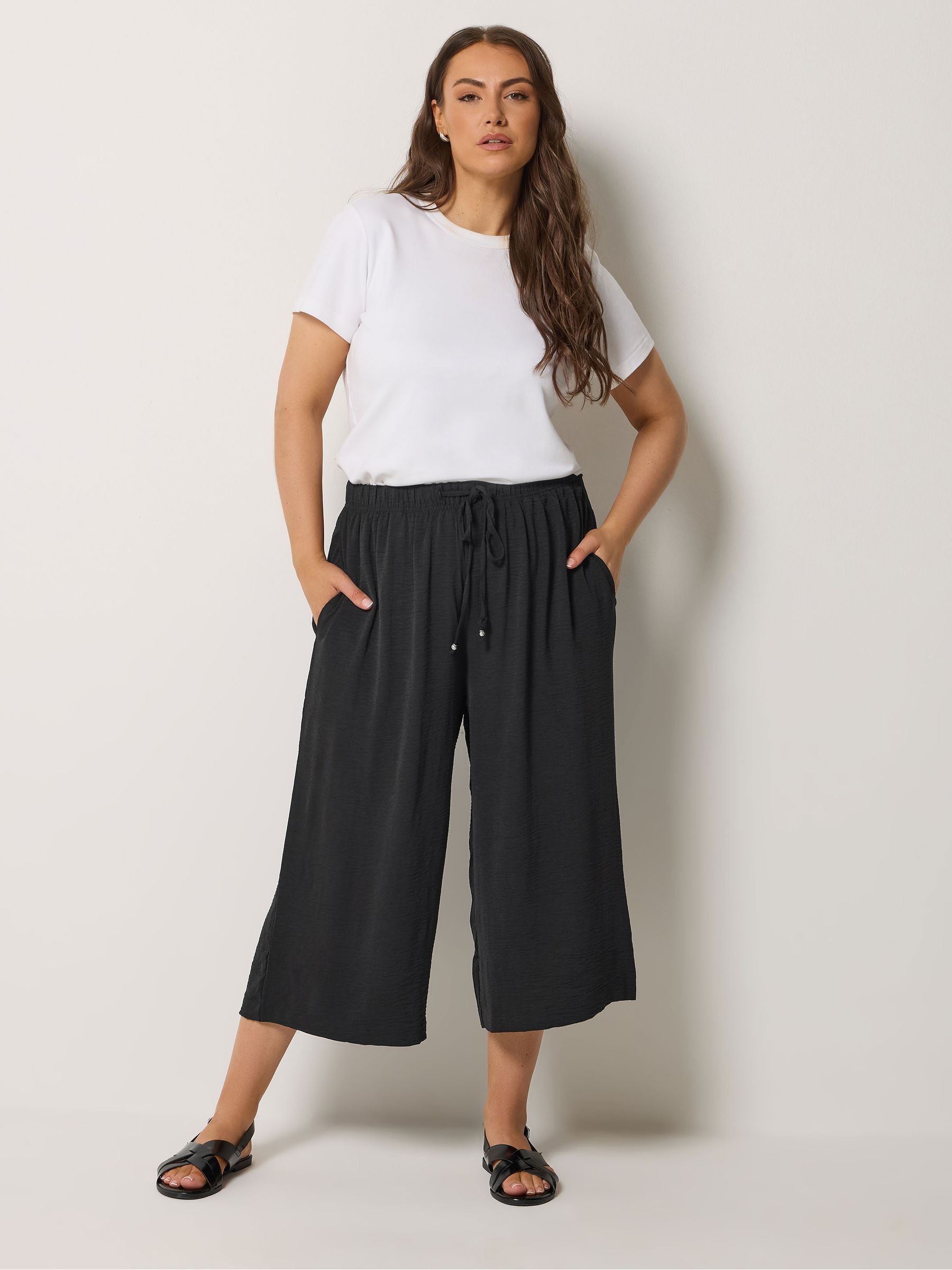 Buy Yours Curve Black Washed Twill Culotte Trousers from Next USA