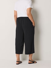 שחור - Yours Curve Washed Twill Culotte Trousers - תמונה 3 מתוך 5