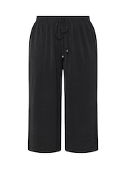 שחור - Yours Curve Washed Twill Culotte Trousers - תמונה 5 מתוך 5