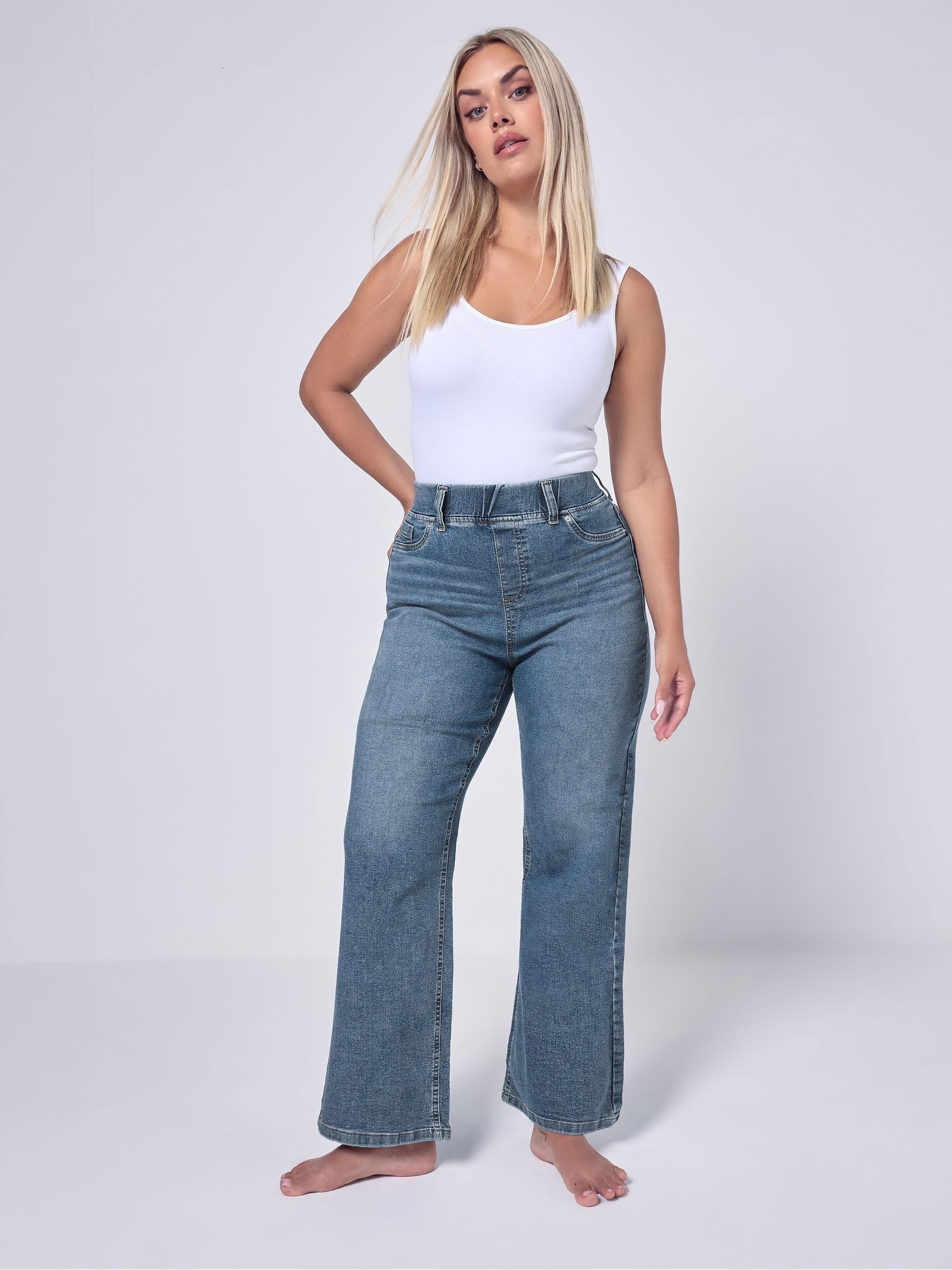 Yours Curve Women's Blue Short Wide Leg Jeggings