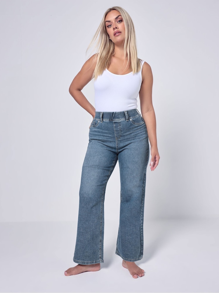 Yours Curve Blue Short Wide Leg Jeggings - Image 1 of 6