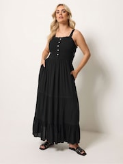 Yours Curve Black Shirred Placket Dress - Image 1 of 5