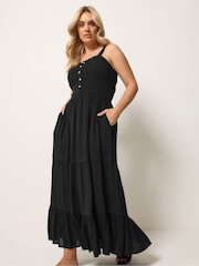 Yours Curve Black Shirred Placket Dress - Image 2 of 5