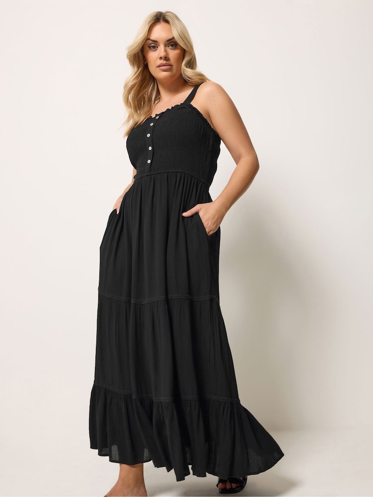 Yours Curve Black Shirred Placket Dress - Image 2 of 5