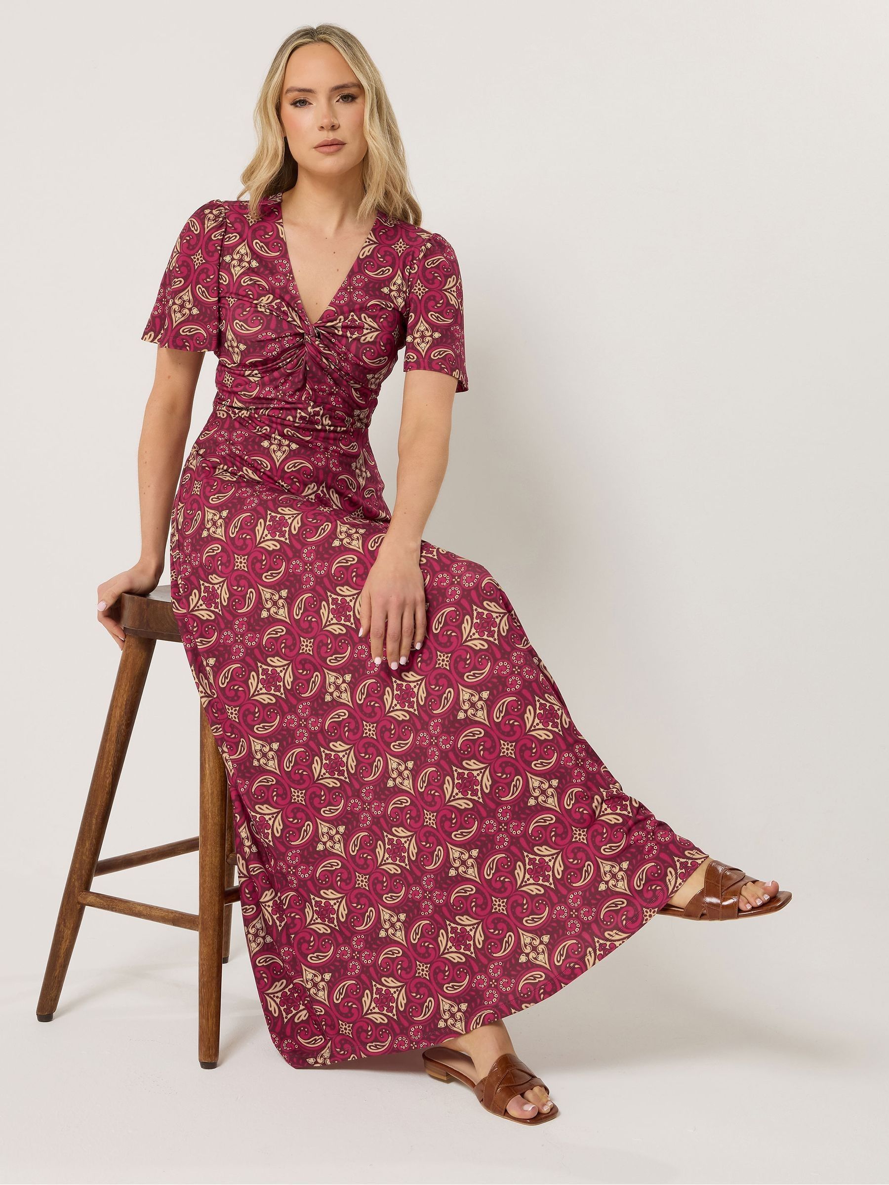 Lts Women's Red Tall Tile Print Twist Front Maxi Dress Size 8 - Image 2
