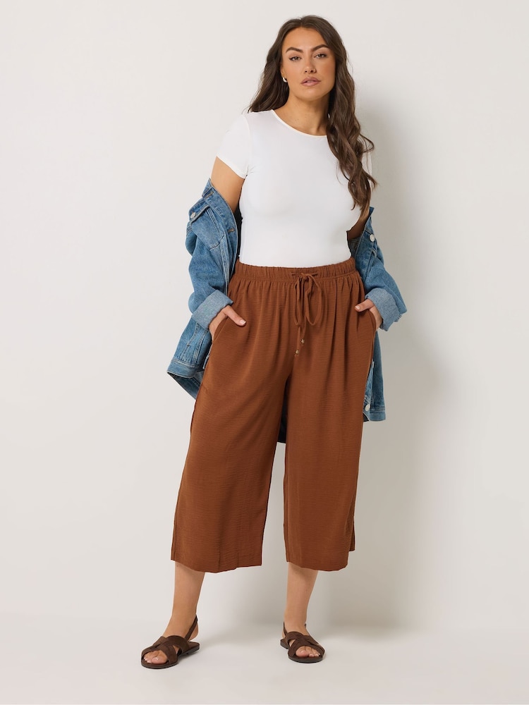 חום - Yours Curve Washed Twill Culotte Trousers - תמונה 2 מתוך 5