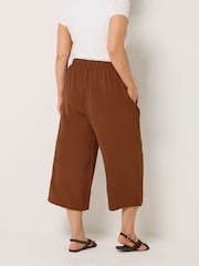 חום - Yours Curve Washed Twill Culotte Trousers - תמונה 3 מתוך 5
