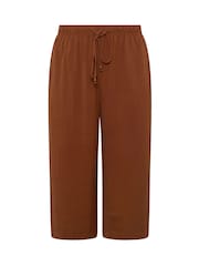 חום - Yours Curve Washed Twill Culotte Trousers - תמונה 5 מתוך 5