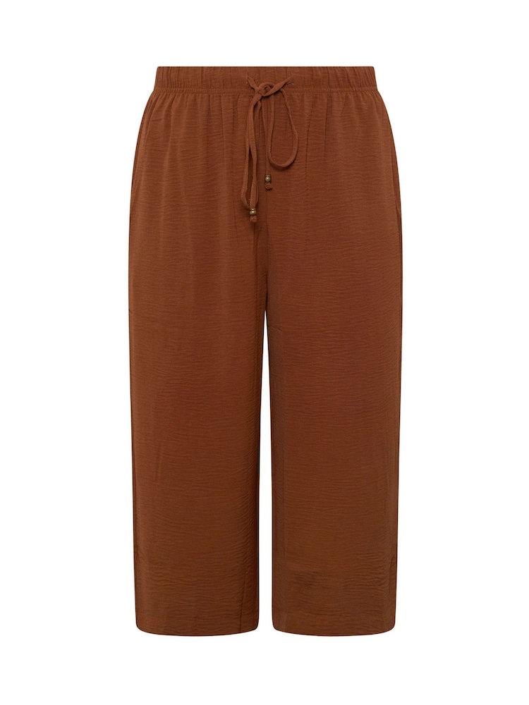 חום - Yours Curve Washed Twill Culotte Trousers - תמונה 5 מתוך 5