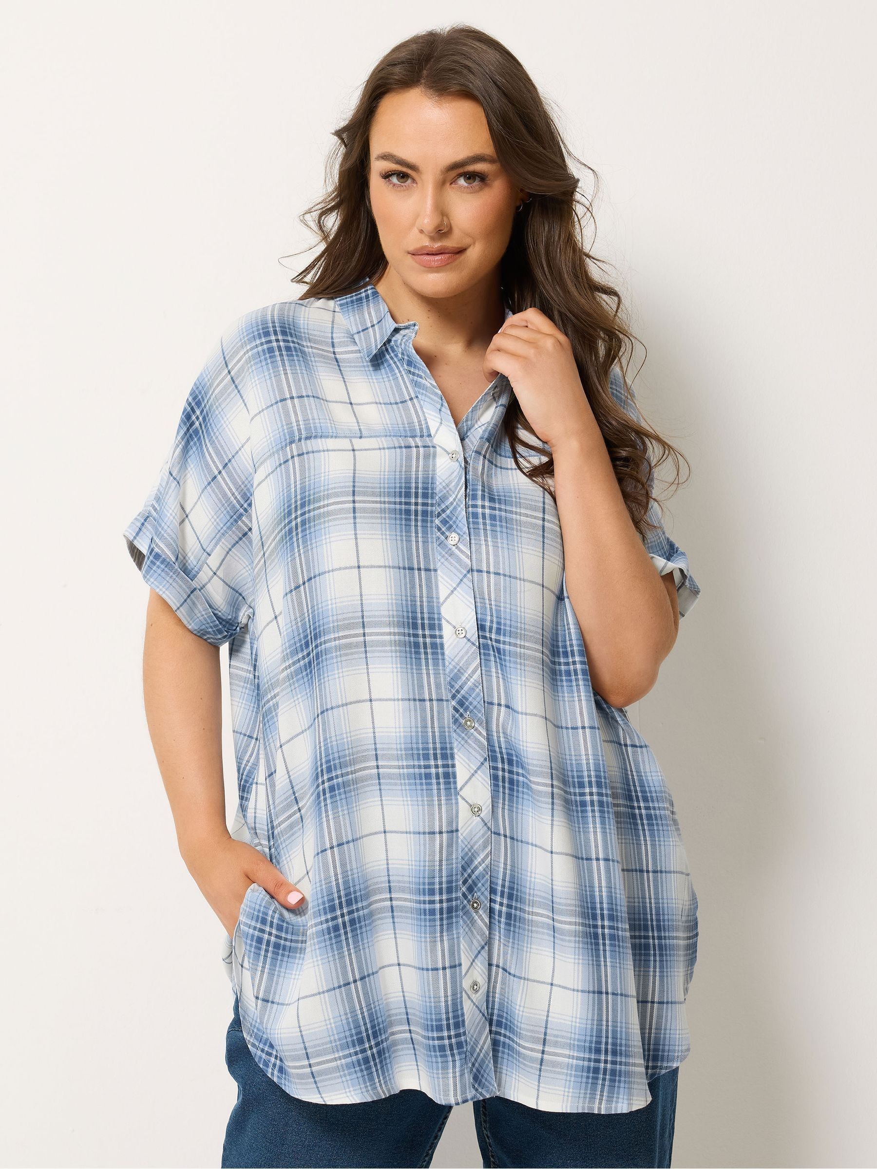 Yours Curve Women's Blue Short Sleeve Check Shirt