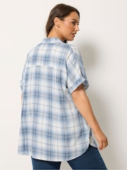 Yours Curve Blue Short Sleeve Check Shirt - Image 3 of 5