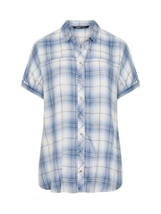 Yours Curve Blue Short Sleeve Check Shirt - Image 5 of 5