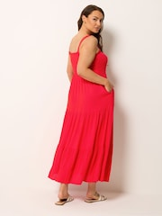 Yours Curve Red Shirred Maxi Dress - Image 3 of 5