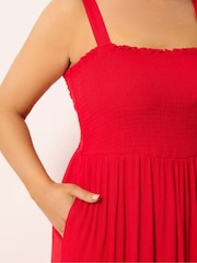 Yours Curve Red Shirred Maxi Dress - Image 4 of 5