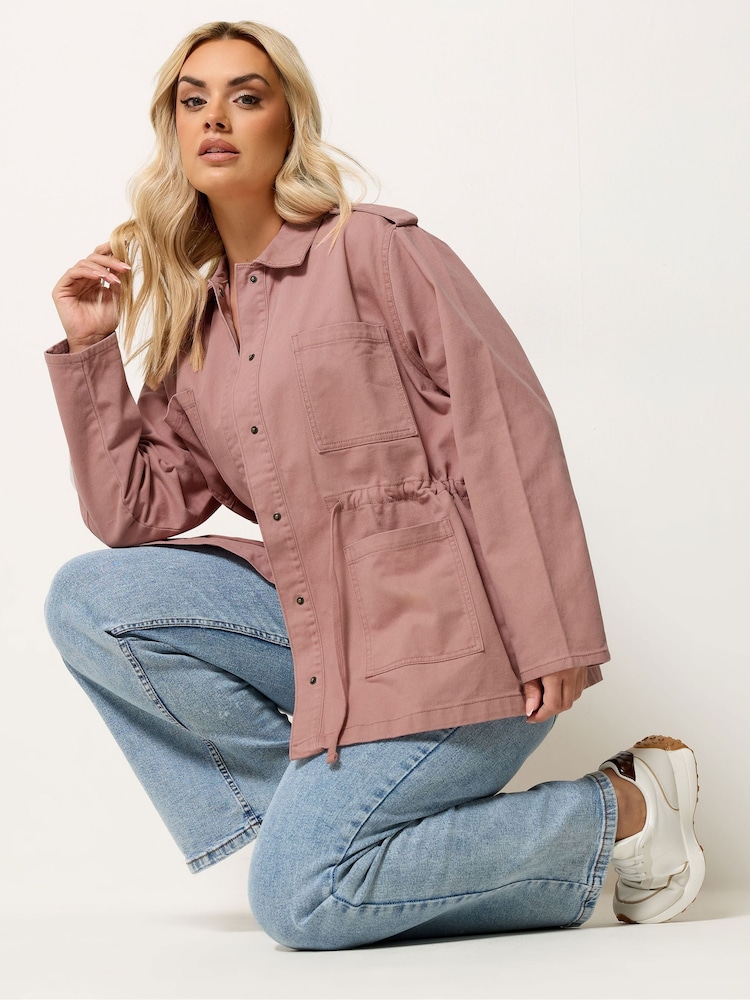 Yours Curve Pink Twill Carpenter Jacket - Image 1 of 5