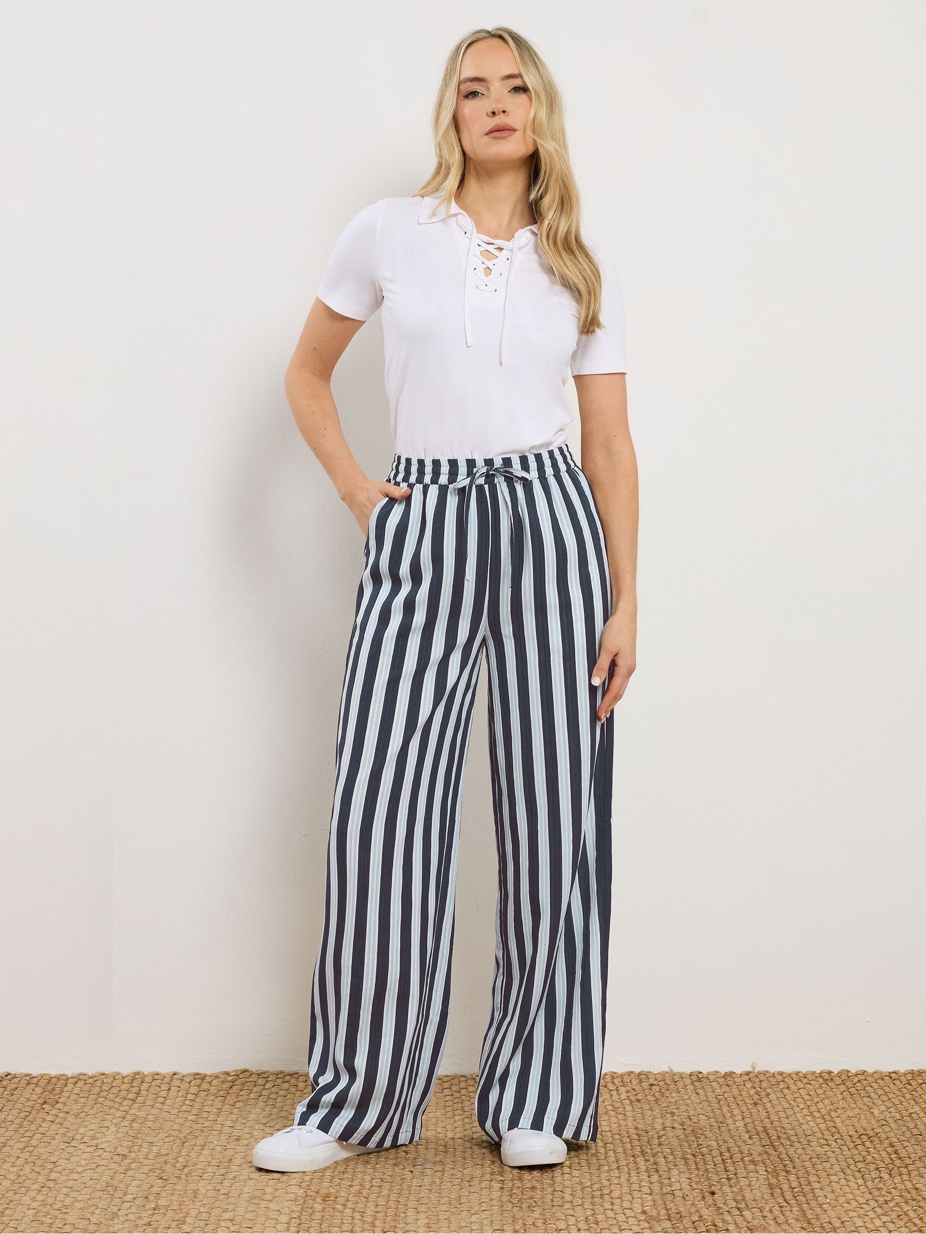 Buy Long Tall Sally Blue Stripe Textured Wide Leg Trousers from