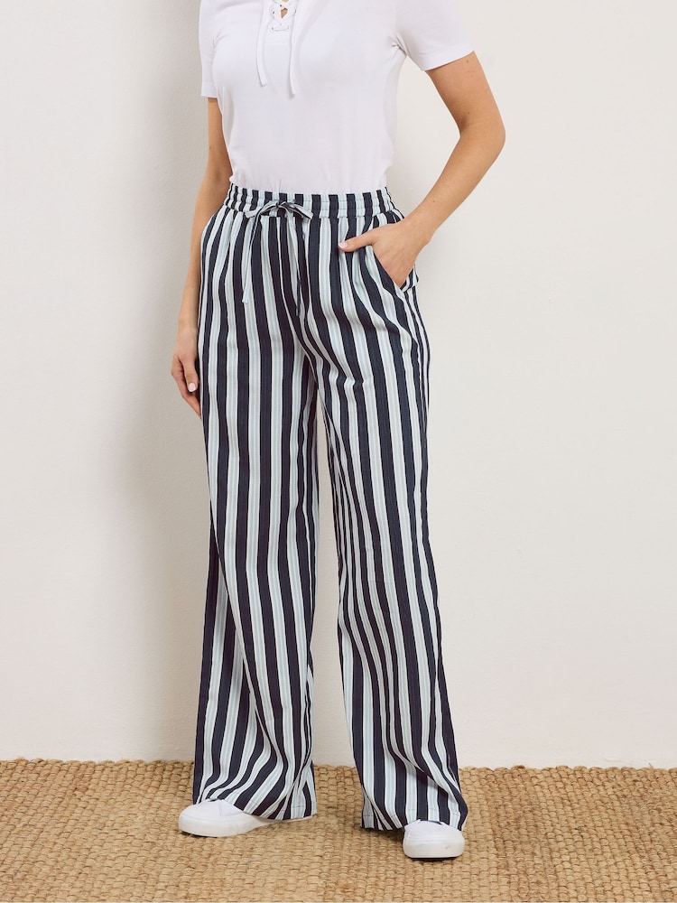 Long Tall Sally Blue Stripe Textured Wide Leg Trousers - Image 2 of 5