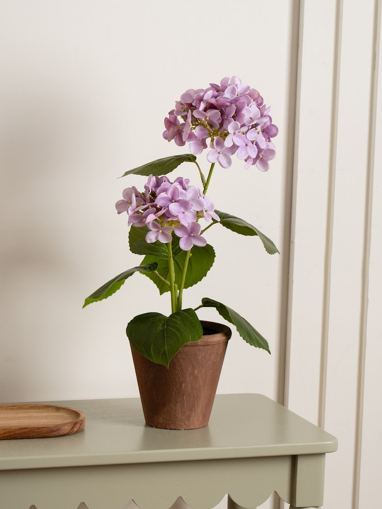 Scottish Everlastings Ltd Lilac Artificial Hydrangea in Rustic Pot - Image 1 of 3