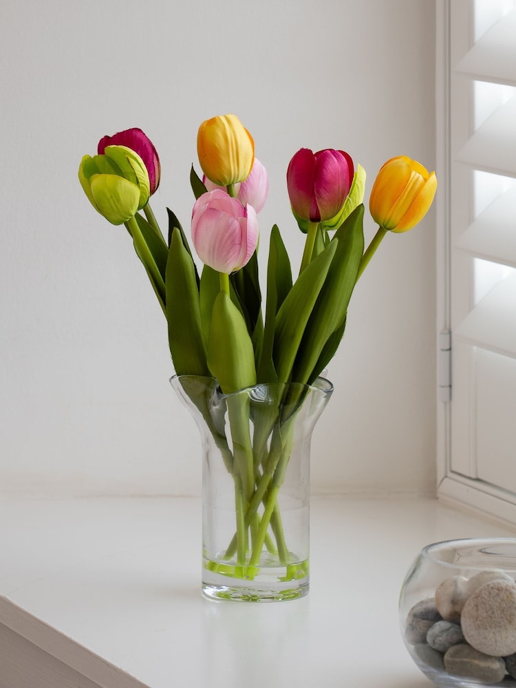 Scottish Everlastings Ltd Multi Bright Artificial Tulips in Vase - Image 1 of 3 Scottish Everlastings Ltd Multi Bright Artificial Tulips in Vase - Image 1 of 3