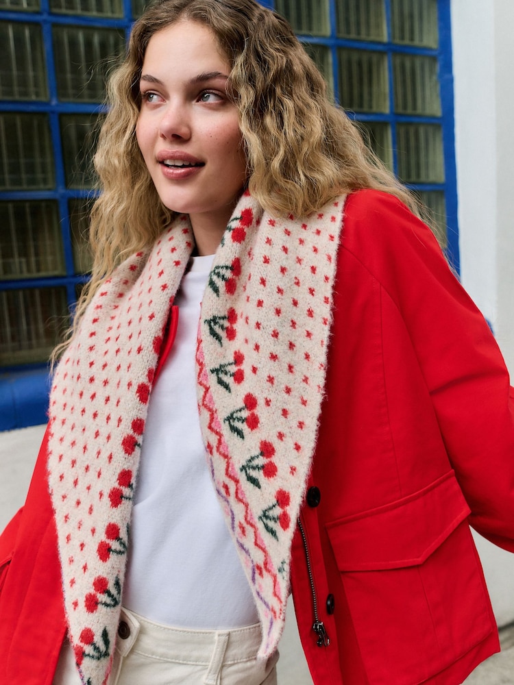 Multi Cherry Print Heavyweight Triangle Scarf - Image 1 of 7