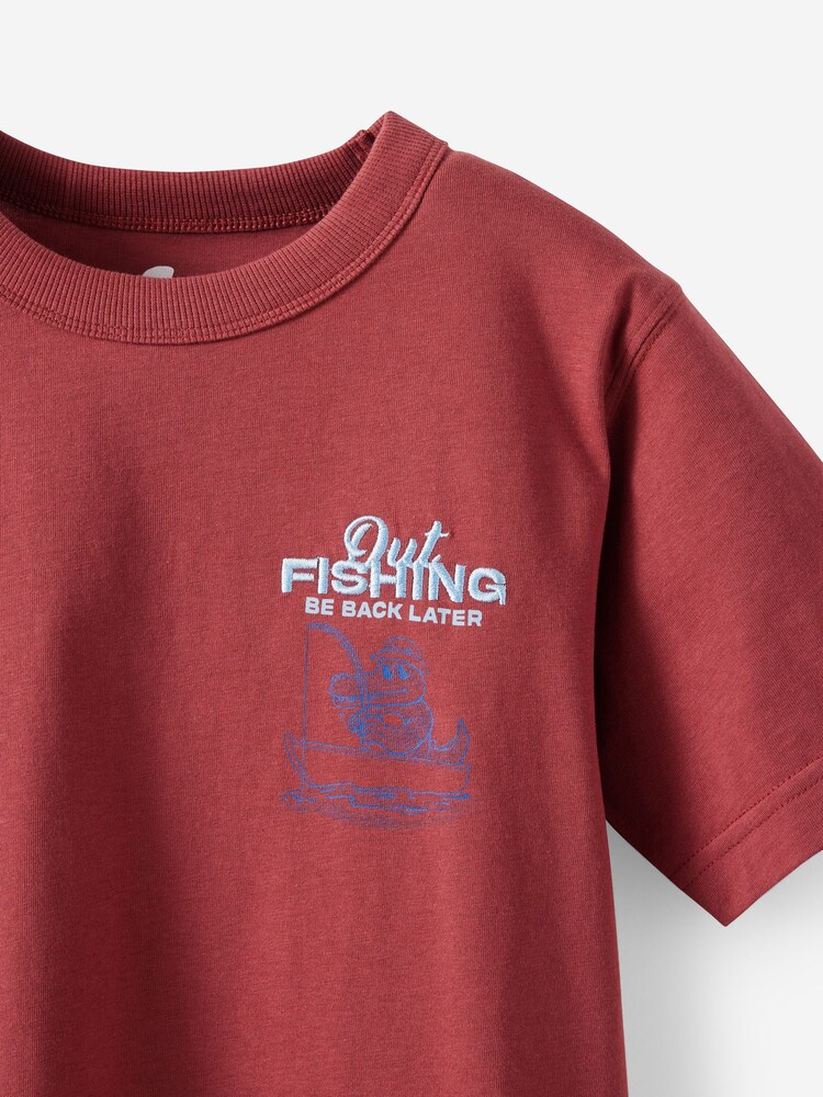 Cotton On Garnet Out Fishing Jonny Short Sleeve Graphic Print T-Shirt - Image 2 of 3 Cotton On Garnet Out Fishing Jonny Short Sleeve Graphic Print T-Shirt - Image 2 of 3