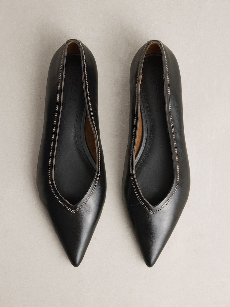 Black N.Premium Leather High Cut Pointed Flats - Image 1 of 5