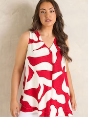 Evans Red All Over Print Premium Linen Pleated Vest - Image 2 of 5