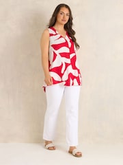 Evans Red All Over Print Premium Linen Pleated Vest - Image 3 of 5