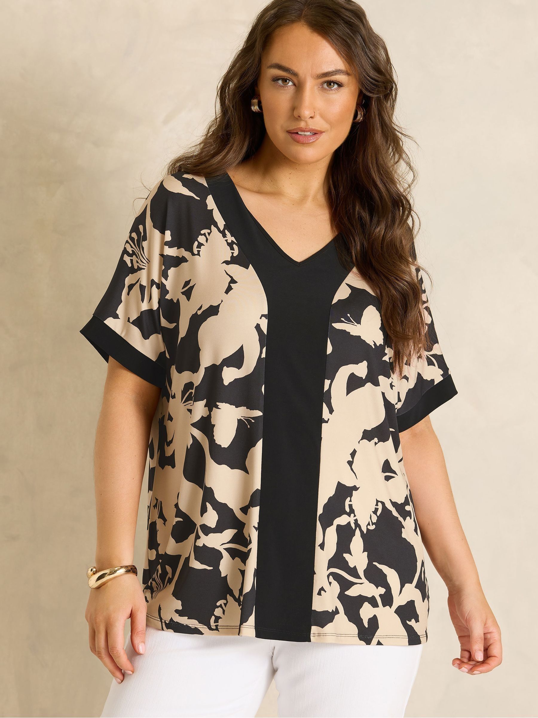 Evans Women's Natural Floral Jersey Top In | Size: 20 - Image 3