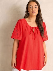 Evans Red Embellished Boho Top - Image 1 of 5