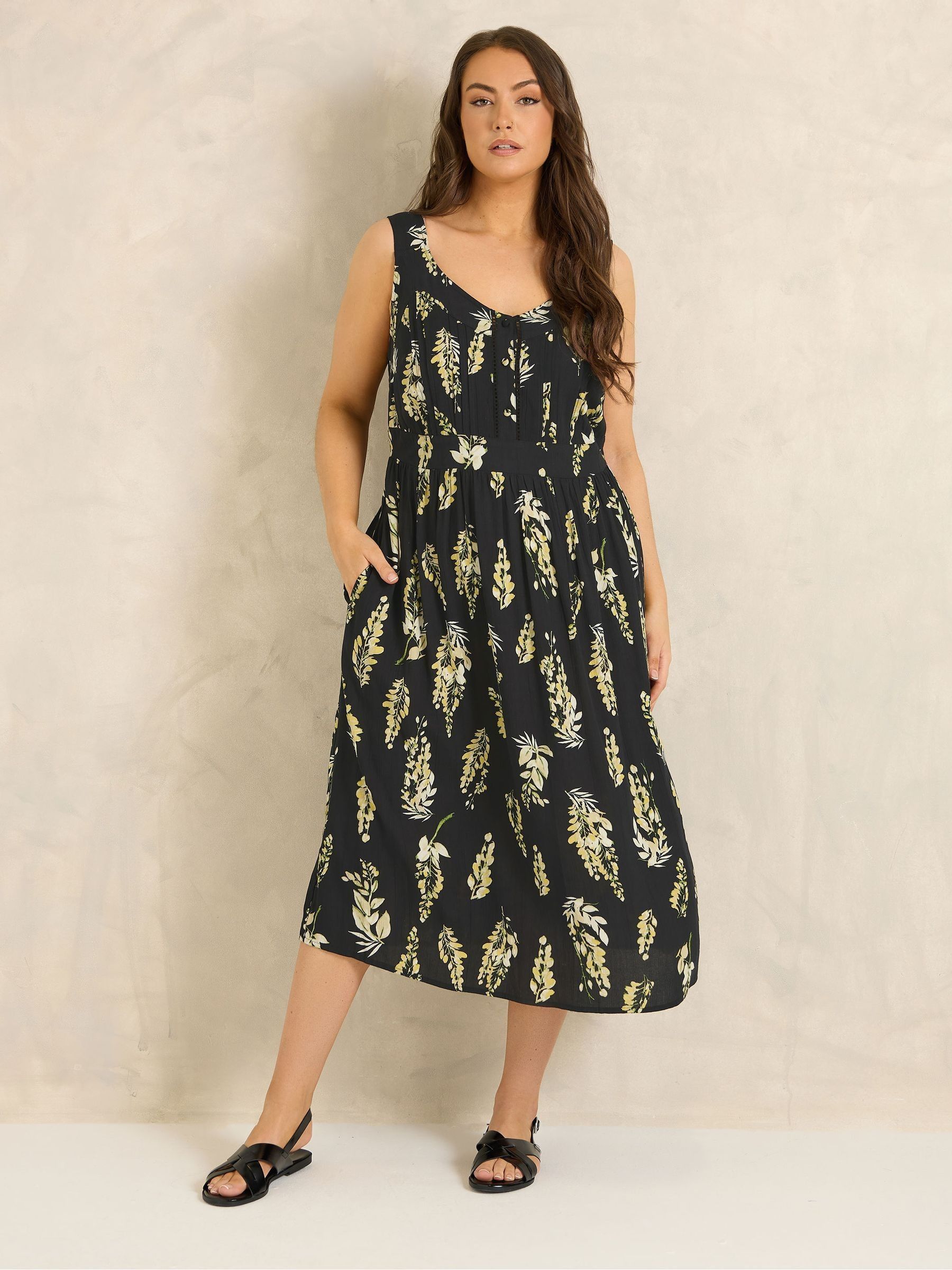 Evans Women's Black Plus Floral Tie Waist Sundress Size 26-28 - Image 3