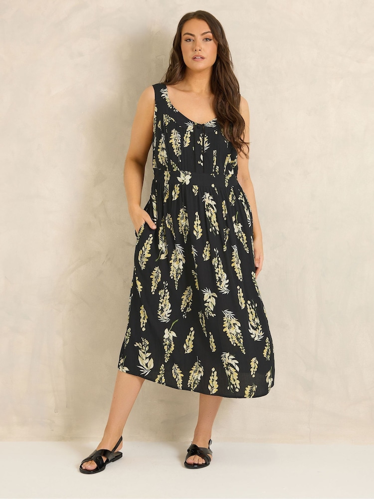 Evans Black Floral Crochet Trim Sundress - Image 1 of 5 Evans Black Floral Crochet Trim Sundress - Image 1 of 5