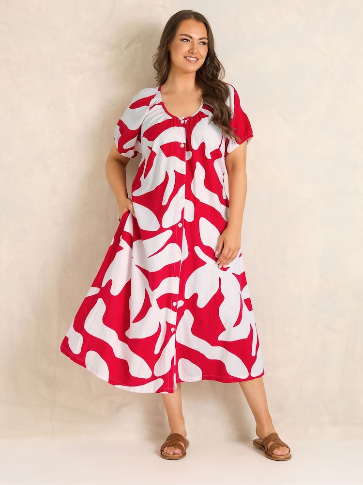 Evans Red Premium Linen Abstract Print Maxi Dress - Image 2 of 5 Evans Red Premium Linen Abstract Print Maxi Dress - Image 2 of 5