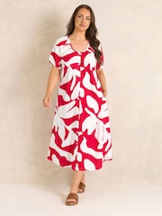 Evans Red Premium Linen Abstract Print Maxi Dress - Image 3 of 5