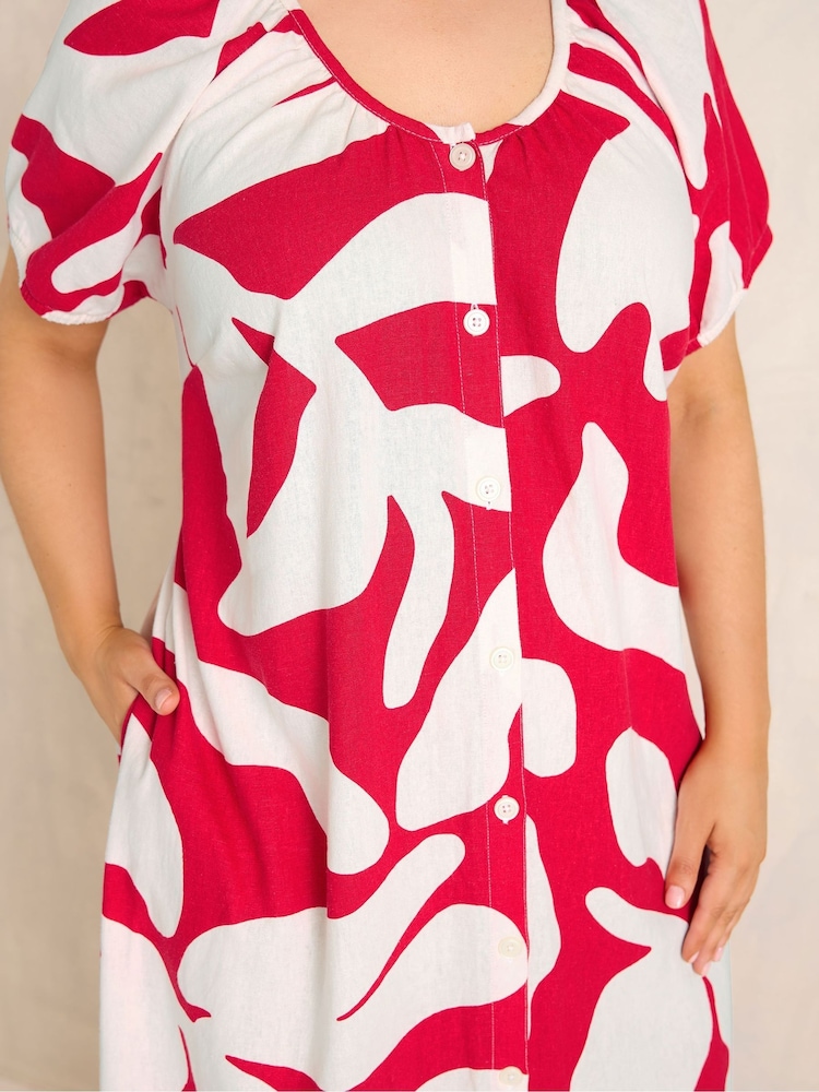 Evans Red Premium Linen Abstract Print Maxi Dress - Image 5 of 5 Evans Red Premium Linen Abstract Print Maxi Dress - Image 5 of 5