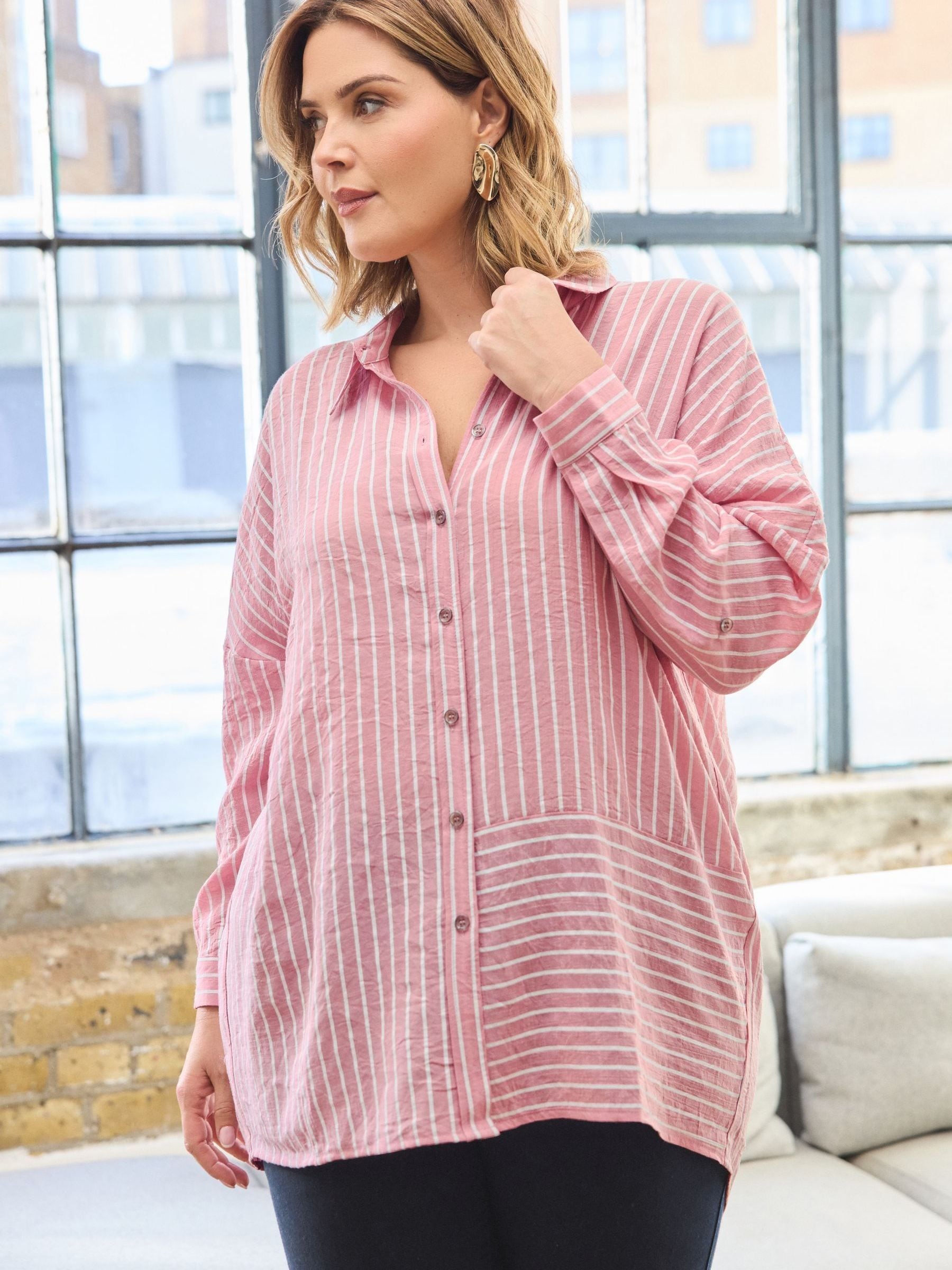Evans Women's Pink Stripe Shirt