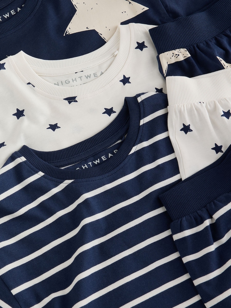 Navy/White Stripe Short Pyjamas 3 Pack (9mths-12yrs) - Image 7 of 7 Navy/White Stripe Short Pyjamas 3 Pack (9mths-12yrs) - Image 7 of 7