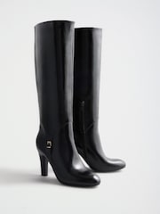 Lipsy Black Faux Leather Knee High Heeled Buckle Trim Boots - Image 4 of 7