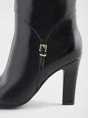 Lipsy Black Faux Leather Knee High Heeled Buckle Trim Boots - Image 5 of 7